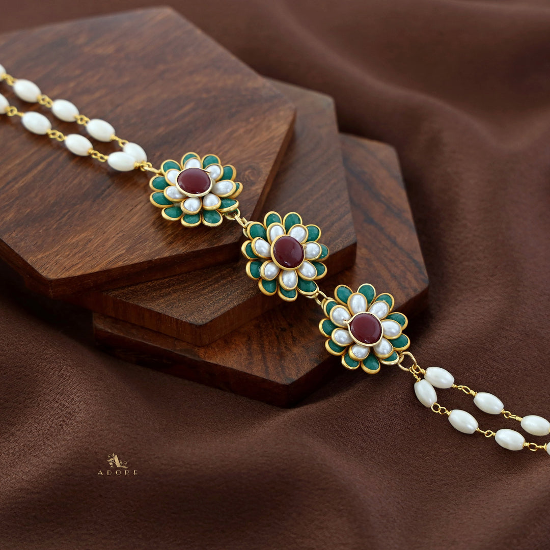 Golden Double Layer Tri Flower Pearl Choker