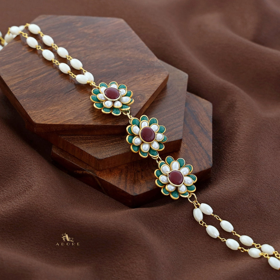 Golden Double Layer Tri Flower Pearl Choker