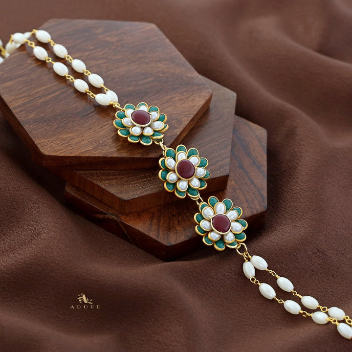 Golden Double Layer Tri Flower Pearl Choker