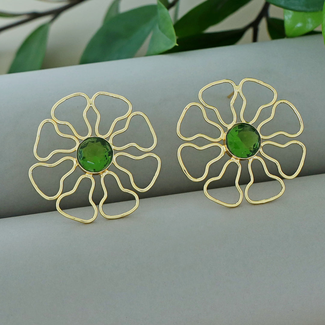Henley Golden Floral Glossy Stone Earring