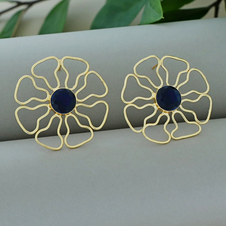 Henley Golden Floral Glossy Stone Earring