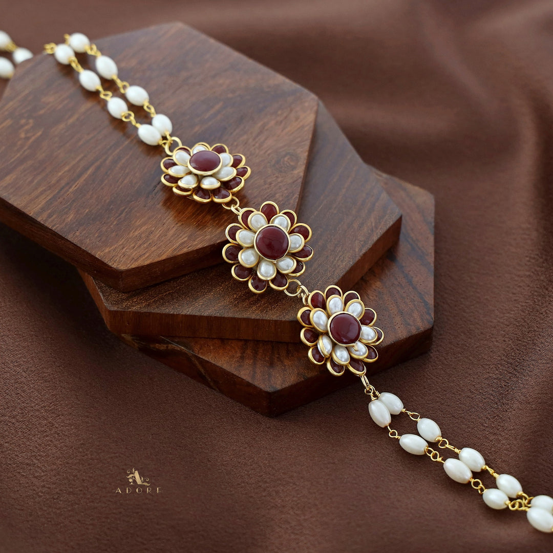 Golden Double Layer Tri Flower Pearl Choker