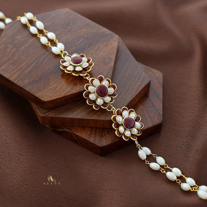 Golden Double Layer Tri Flower Pearl Choker