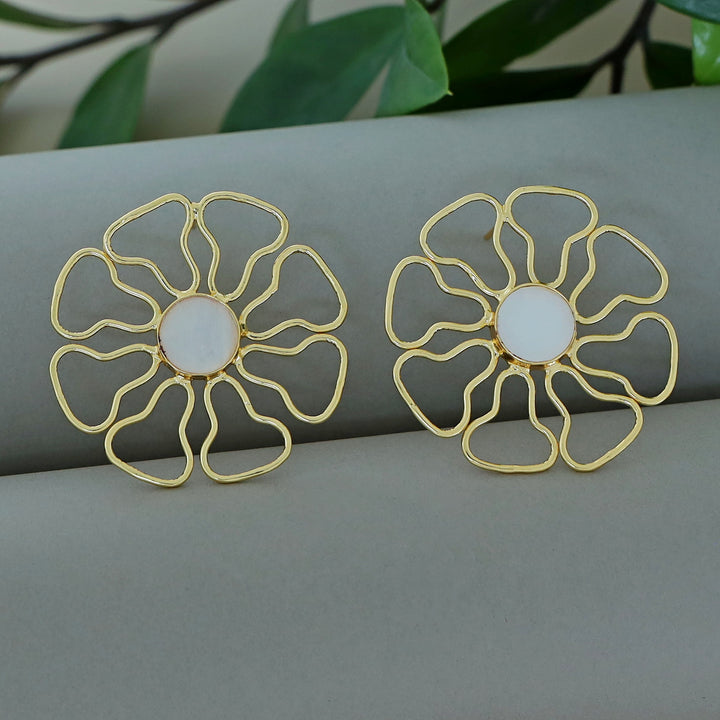 Henley Golden Floral Glossy Stone Earring