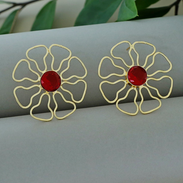 Henley Golden Floral Glossy Stone Earring