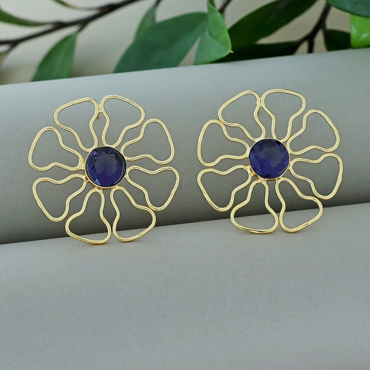 Henley Golden Floral Glossy Stone Earring