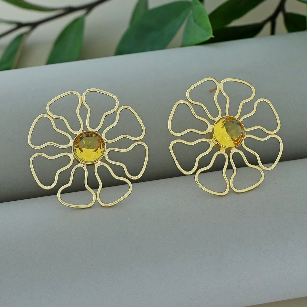 Henley Golden Floral Glossy Stone Earring
