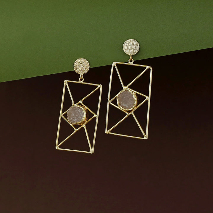 Bubble Round Raw Stone Window Earring