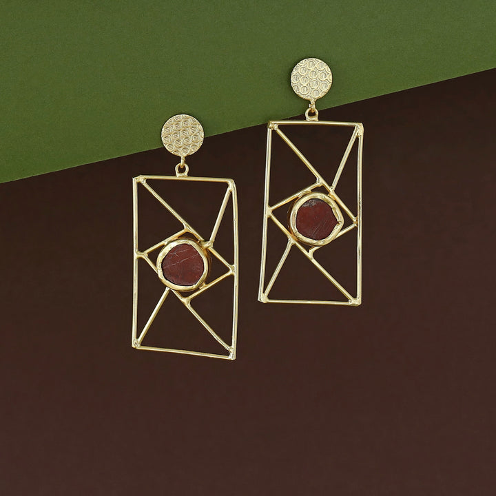 Bubble Round Raw Stone Window Earring