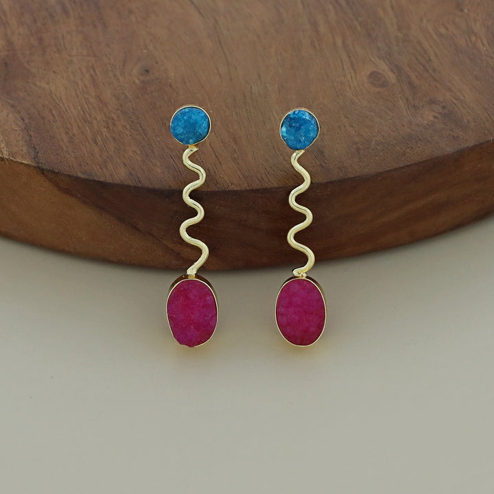 Zoya Golden Wave Dual Druzy Stone Earring