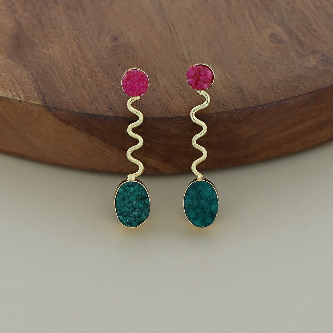 Zoya Golden Wave Dual Druzy Stone Earring