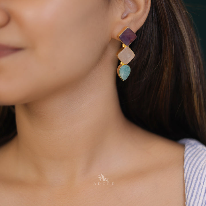 Akshita Raw Stone 2 Diamond Drop Earring
