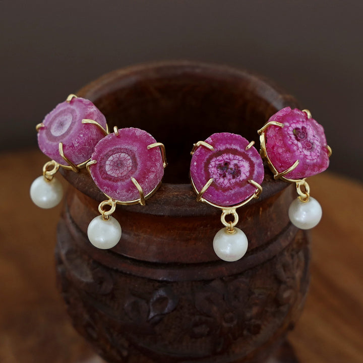Dyed Solar Agate Claw Pearl Studs
