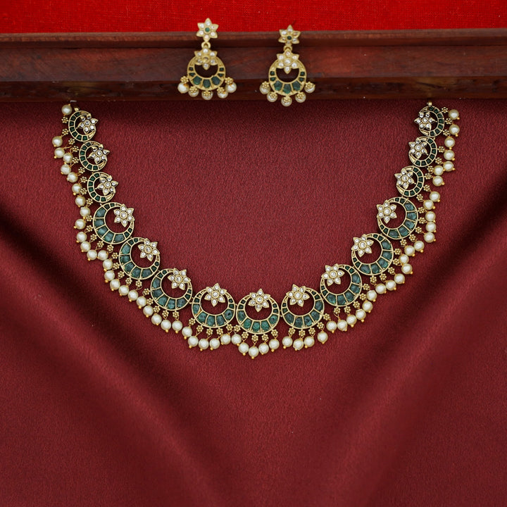 Mumtaz Half Moon and Flower Neckpiece with Earring