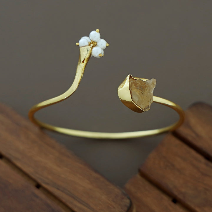 Lamiya Raw Stone Pearl Bunch Golden Bangle