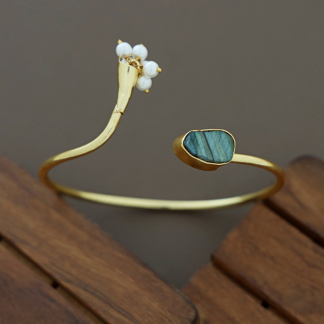 Lamiya Raw Stone Pearl Bunch Golden Bangle
