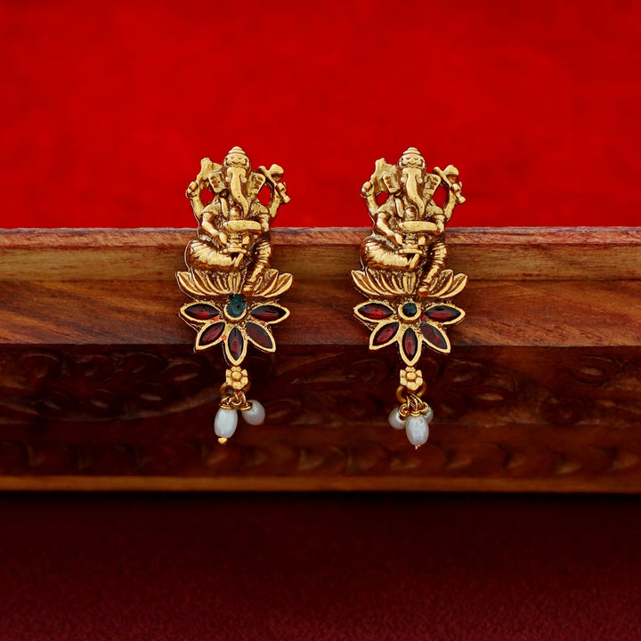 3 Layer Rice Pearl Vinayaka Pendant Neckpiece With Earring