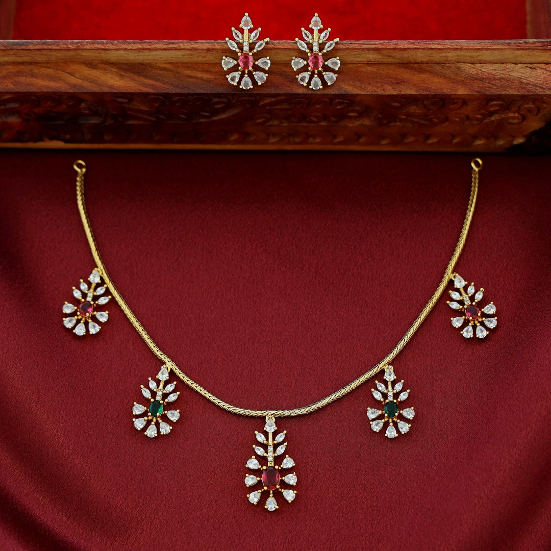 Nivedhya AD Stone Short Neckpiece With Earring