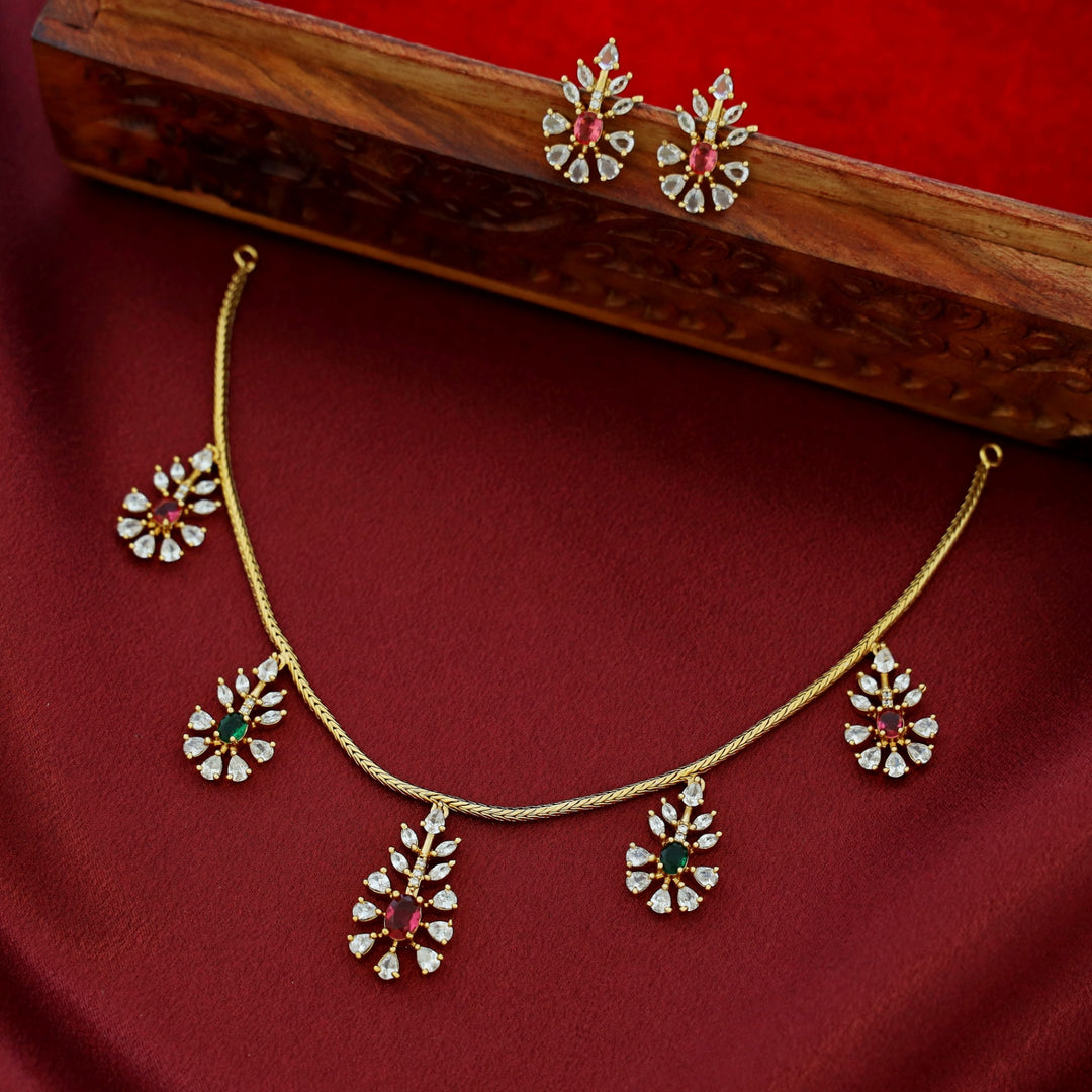 Nivedhya AD Stone Short Neckpiece With Earring