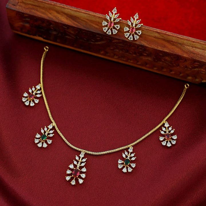 Nivedhya AD Stone Short Neckpiece With Earring
