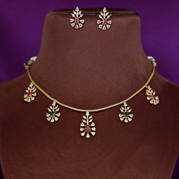 Nivedhya AD Stone Short Neckpiece With Earring