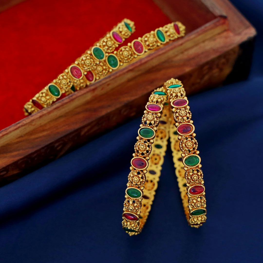 Bhanupriya Floral Kemp Stone Bangle (Set Of 4)