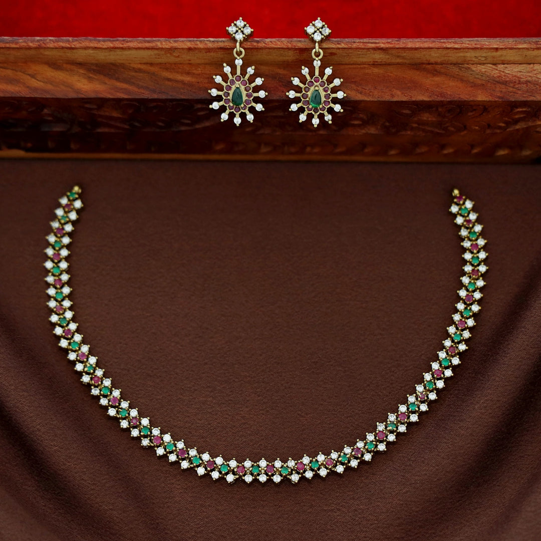 Ojasvini AD Stone Short Neckpiece With Earring