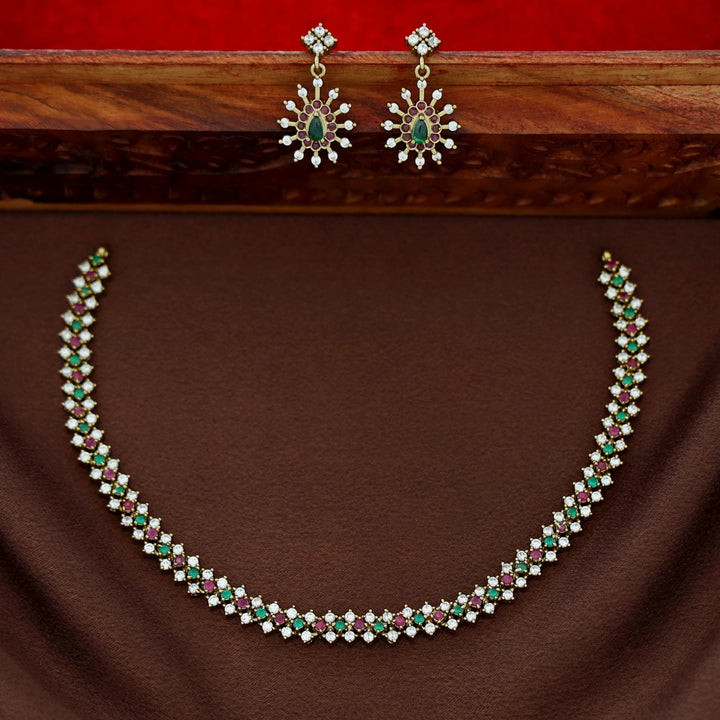 Ojasvini AD Stone Short Neckpiece With Earring