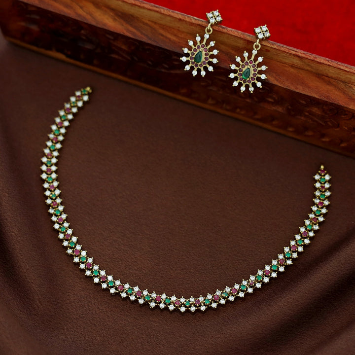 Ojasvini AD Stone Short Neckpiece With Earring