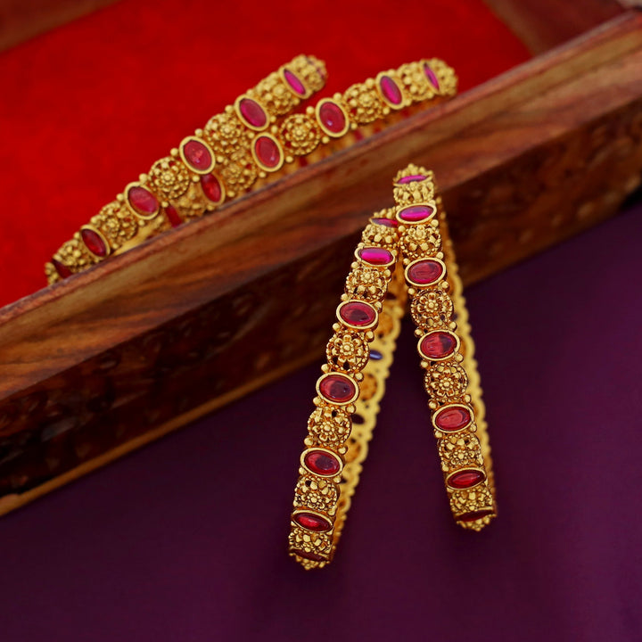 Bhanupriya Floral Kemp Stone Bangle (Set Of 4)