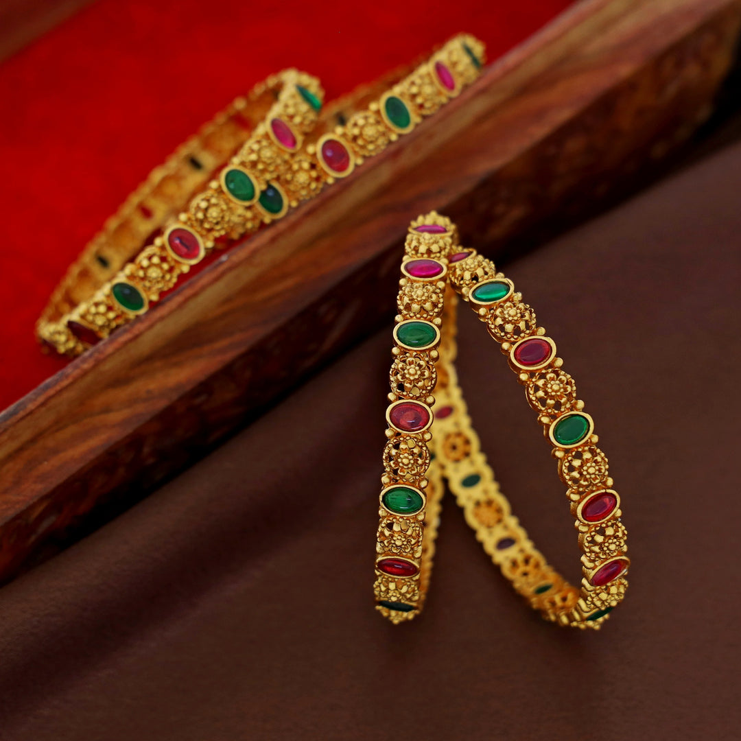 Bhanupriya Floral Kemp Stone Bangle (Set Of 4)