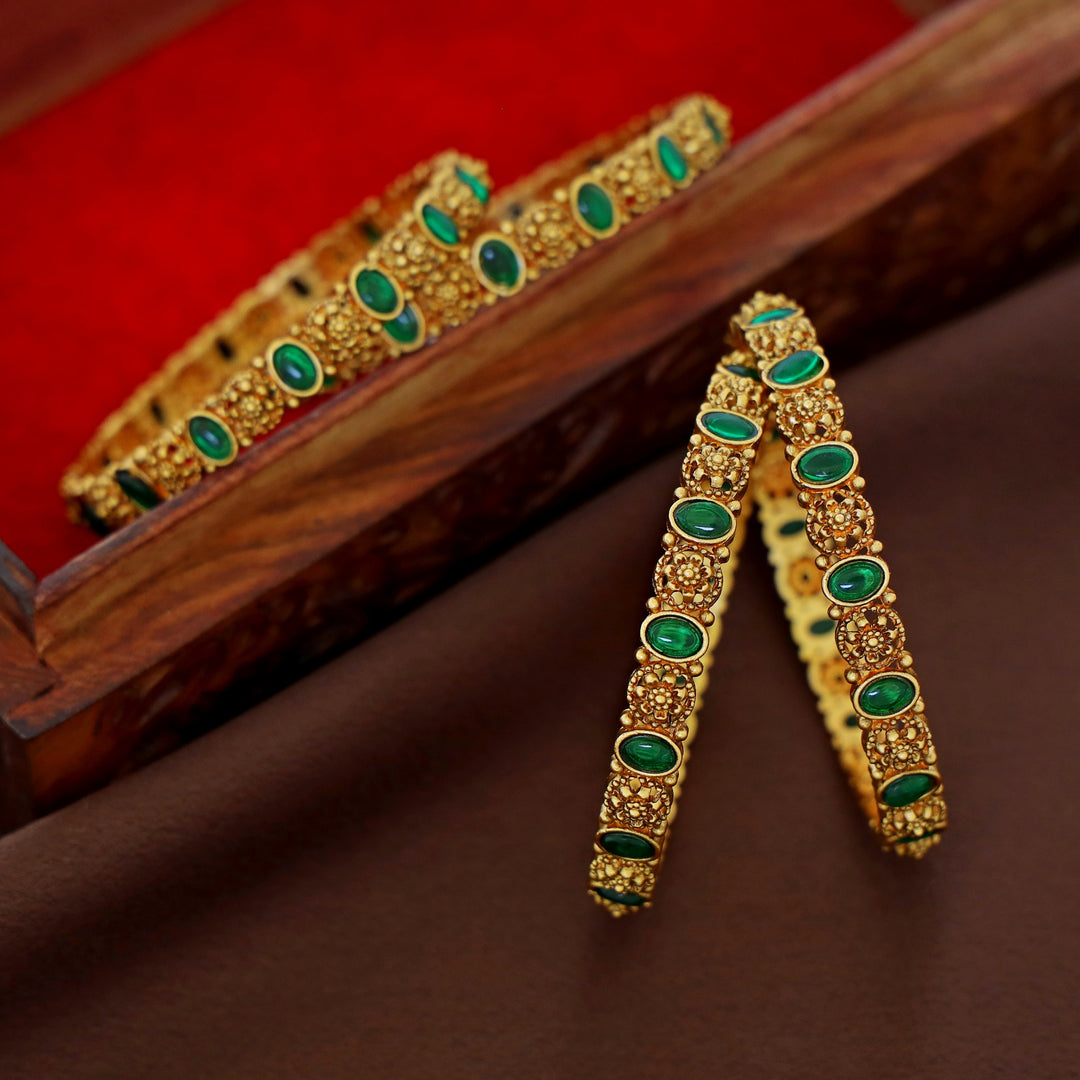 Bhanupriya Floral Kemp Stone Bangle (Set Of 4)