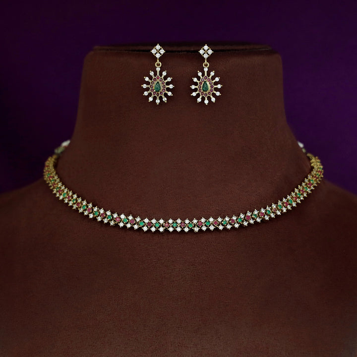 Ojasvini AD Stone Short Neckpiece With Earring