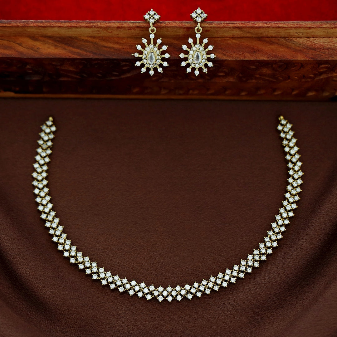 Ojasvini AD Stone Short Neckpiece With Earring