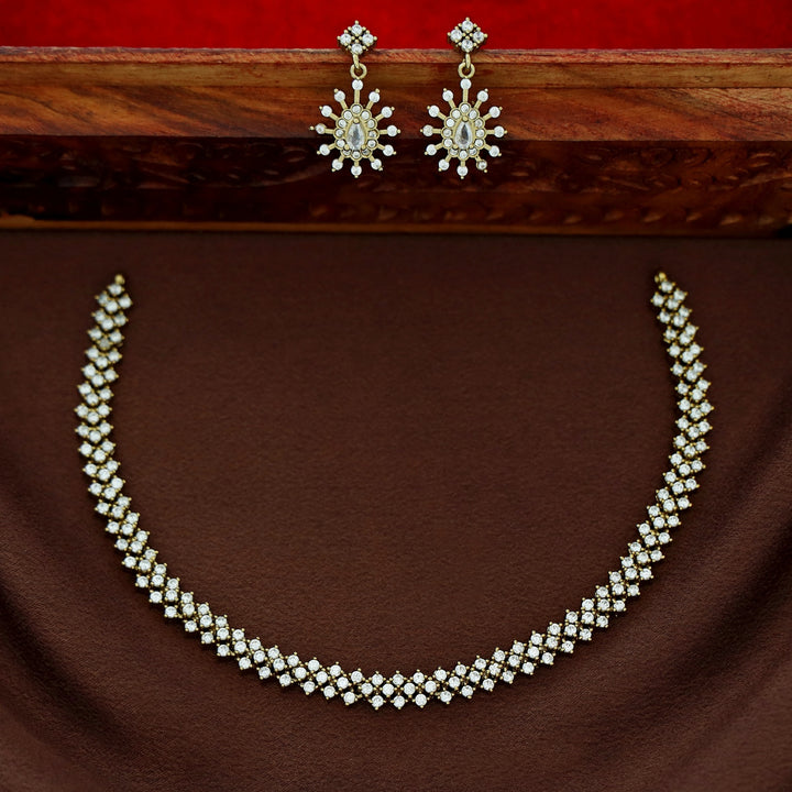 Ojasvini AD Stone Short Neckpiece With Earring