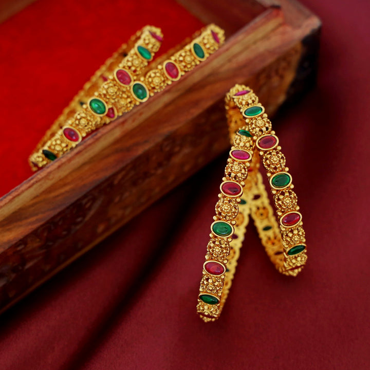 Bhanupriya Floral Kemp Stone Bangle (Set Of 4)