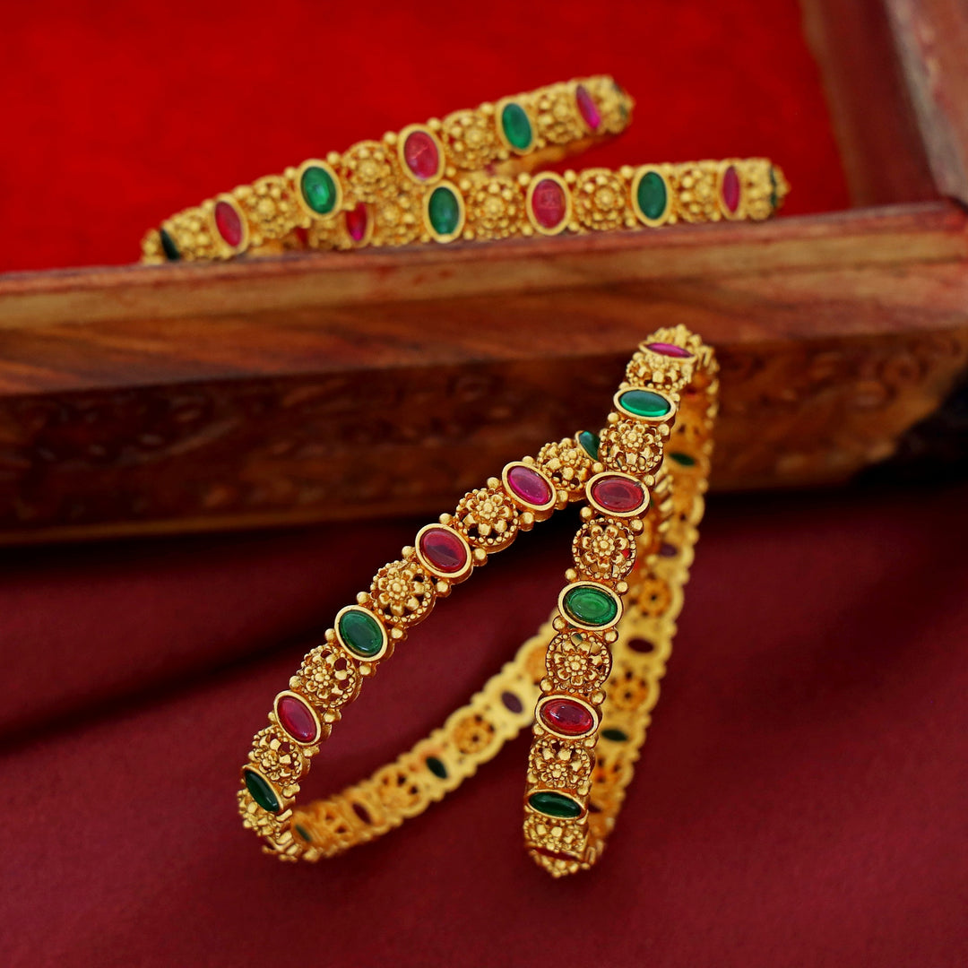 Bhanupriya Floral Kemp Stone Bangle (Set Of 4)