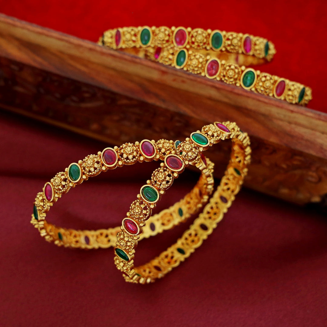 Bhanupriya Floral Kemp Stone Bangle (Set Of 4)