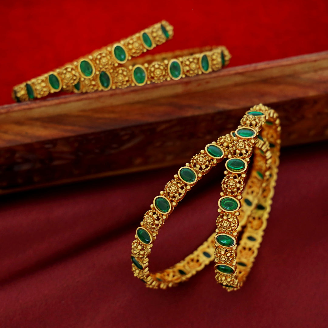 Bhanupriya Floral Kemp Stone Bangle (Set Of 4)