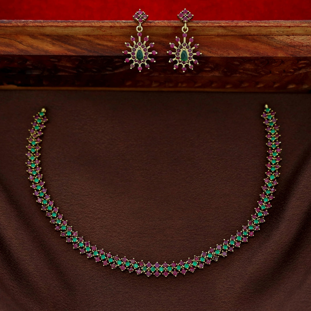 Ojasvini AD Stone Short Neckpiece With Earring