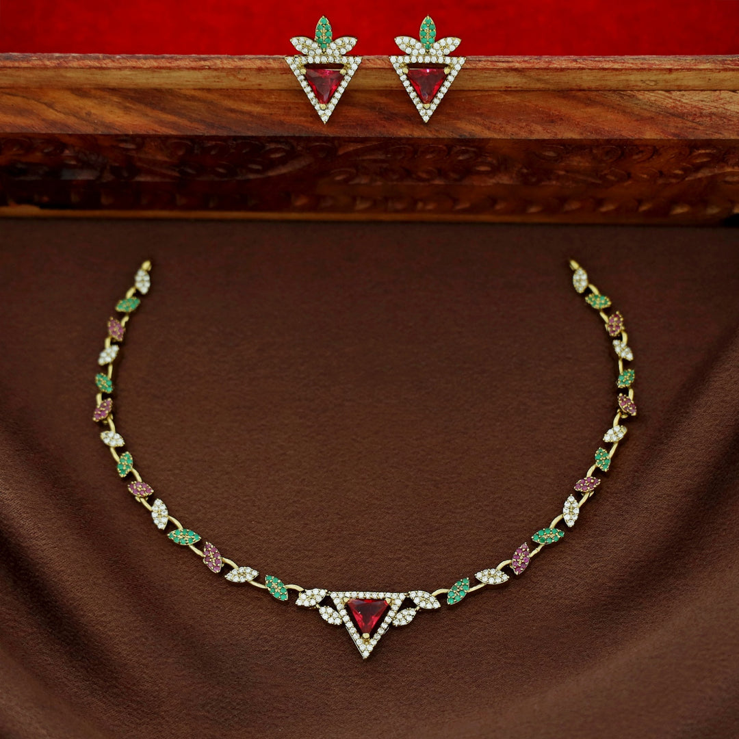 Ishanika AD Stone Triangle Short Neckpiece With Stud