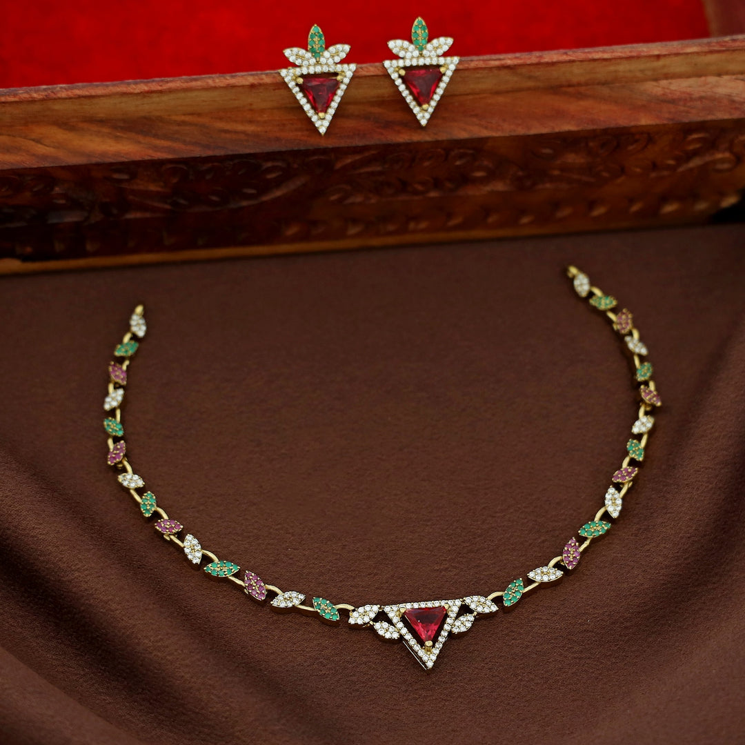 Ishanika AD Stone Triangle Short Neckpiece With Stud
