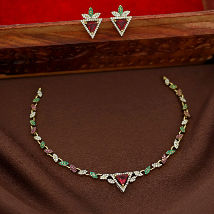 Ishanika AD Stone Triangle Short Neckpiece With Stud