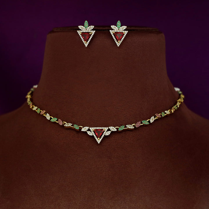 Ishanika AD Stone Triangle Short Neckpiece With Stud