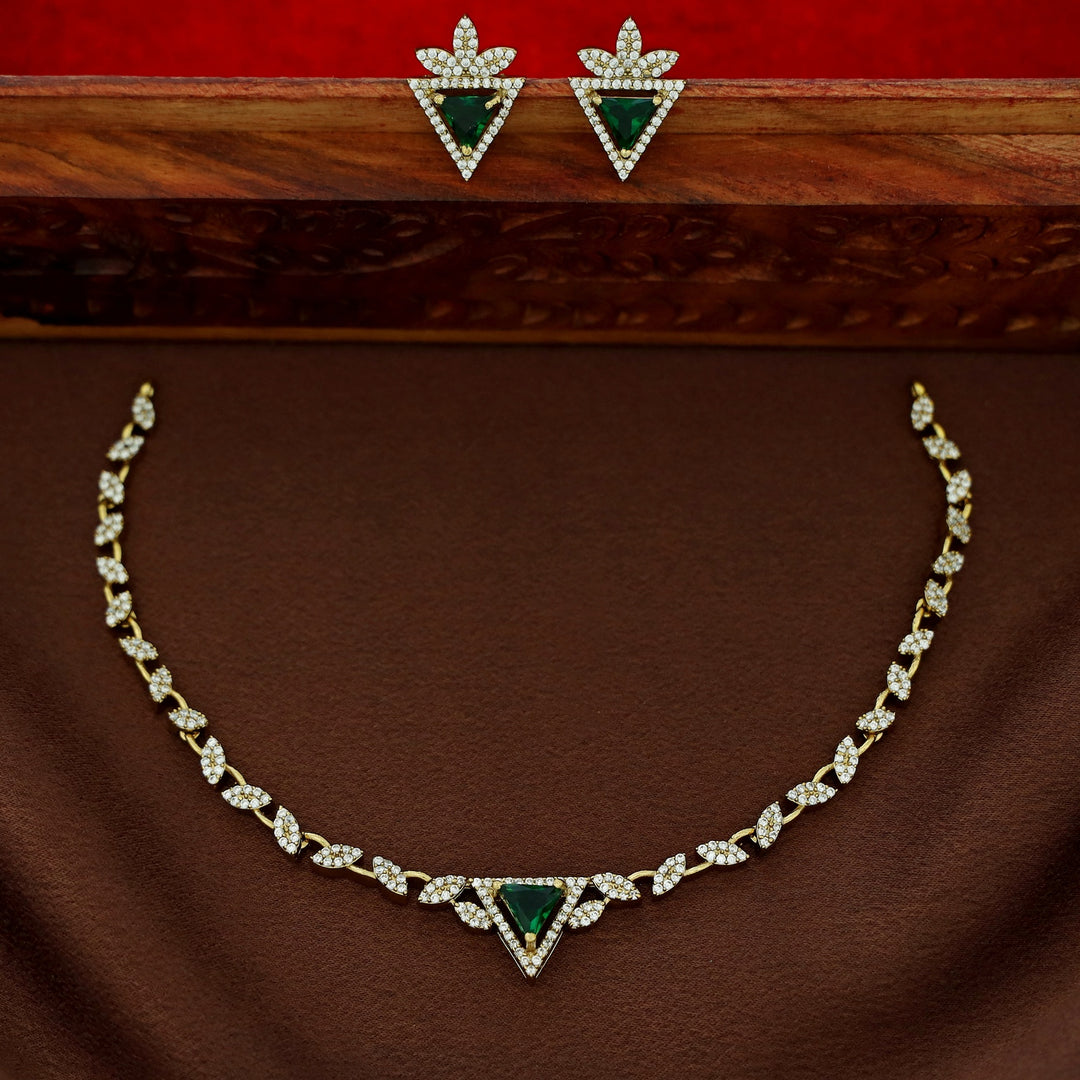 Ishanika AD Stone Triangle Short Neckpiece With Stud
