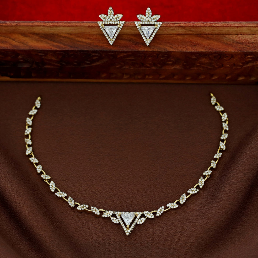 Ishanika AD Stone Triangle Short Neckpiece With Stud