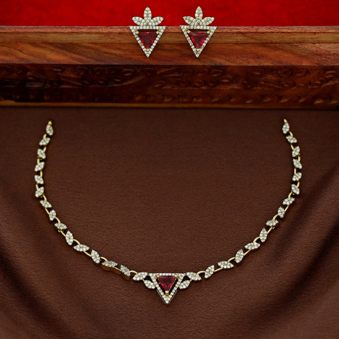 Ishanika AD Stone Triangle Short Neckpiece With Stud