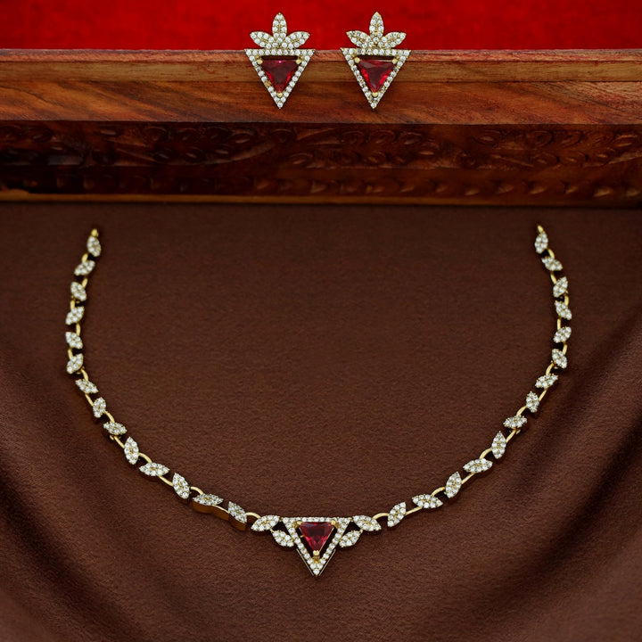 Ishanika AD Stone Triangle Short Neckpiece With Stud