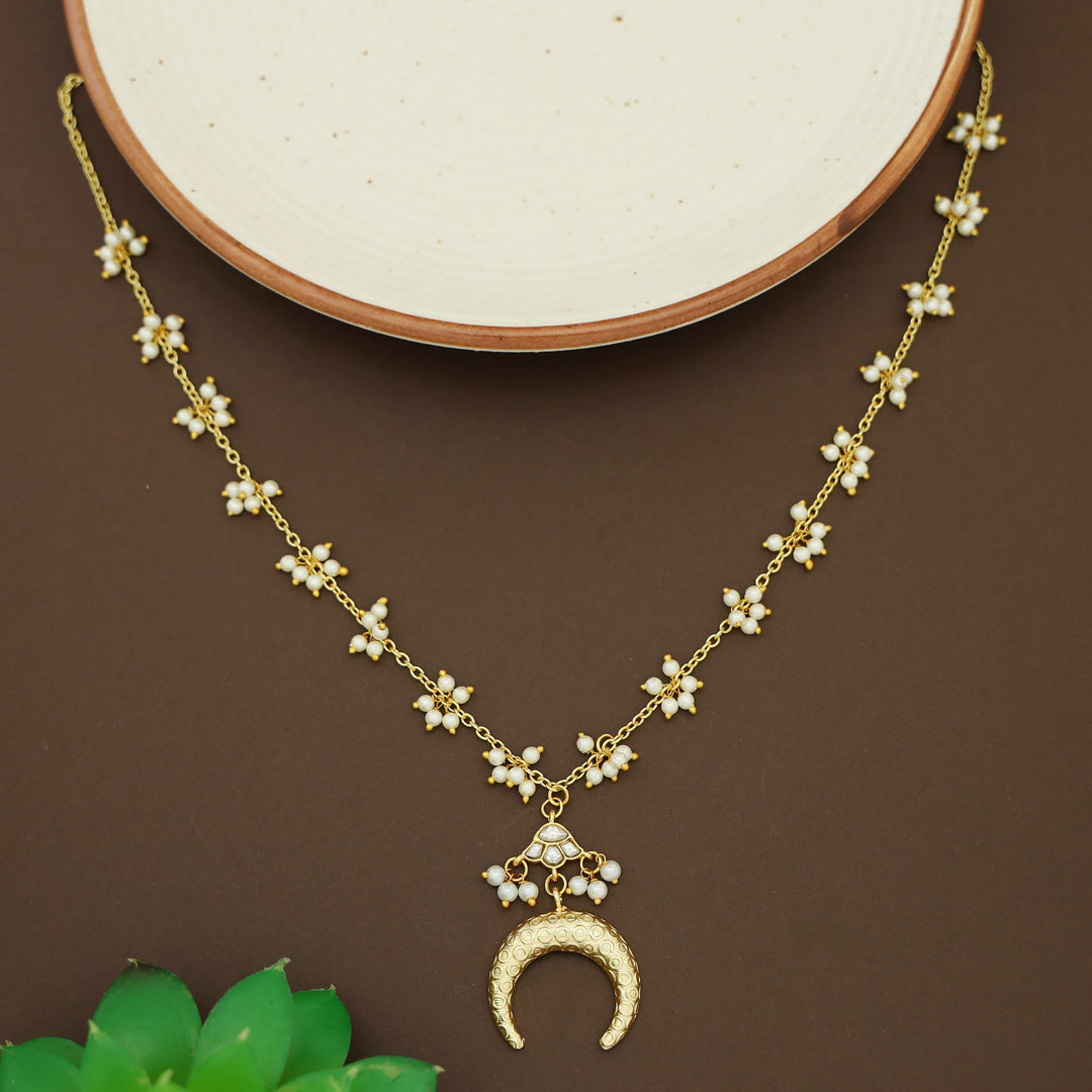 Jihara Cluster Pearl Textured Half Moon Neckpiece