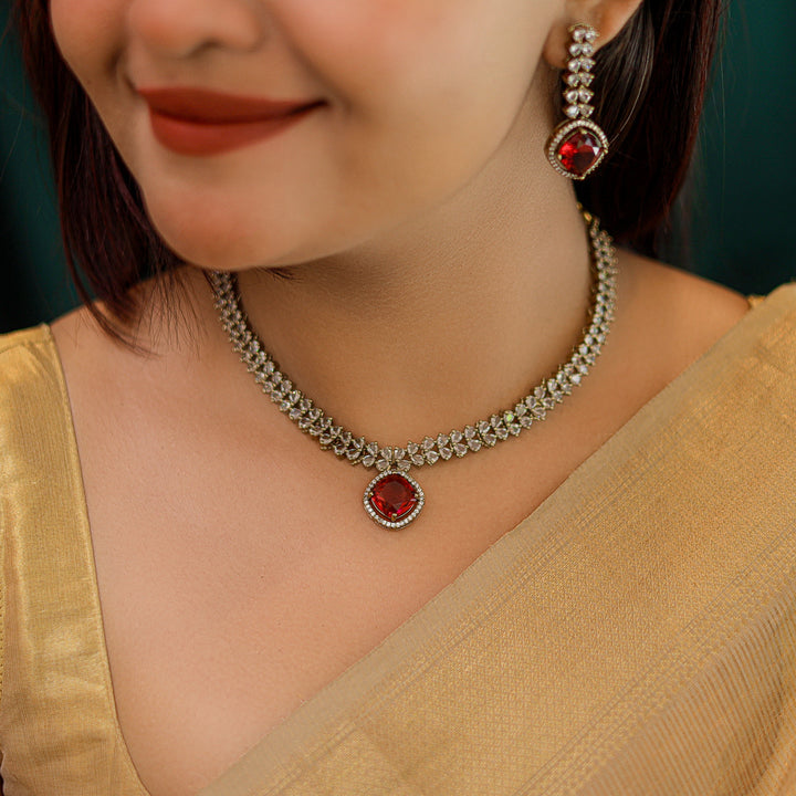 Ekantika AD Stone Short Neckpiece With Earring